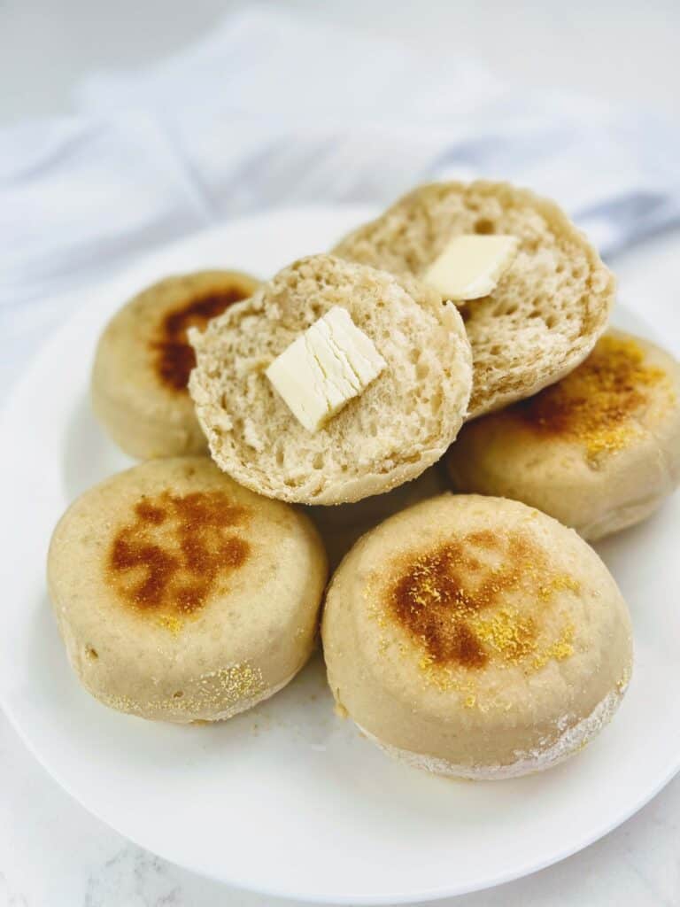 sourdough english muffins with butter