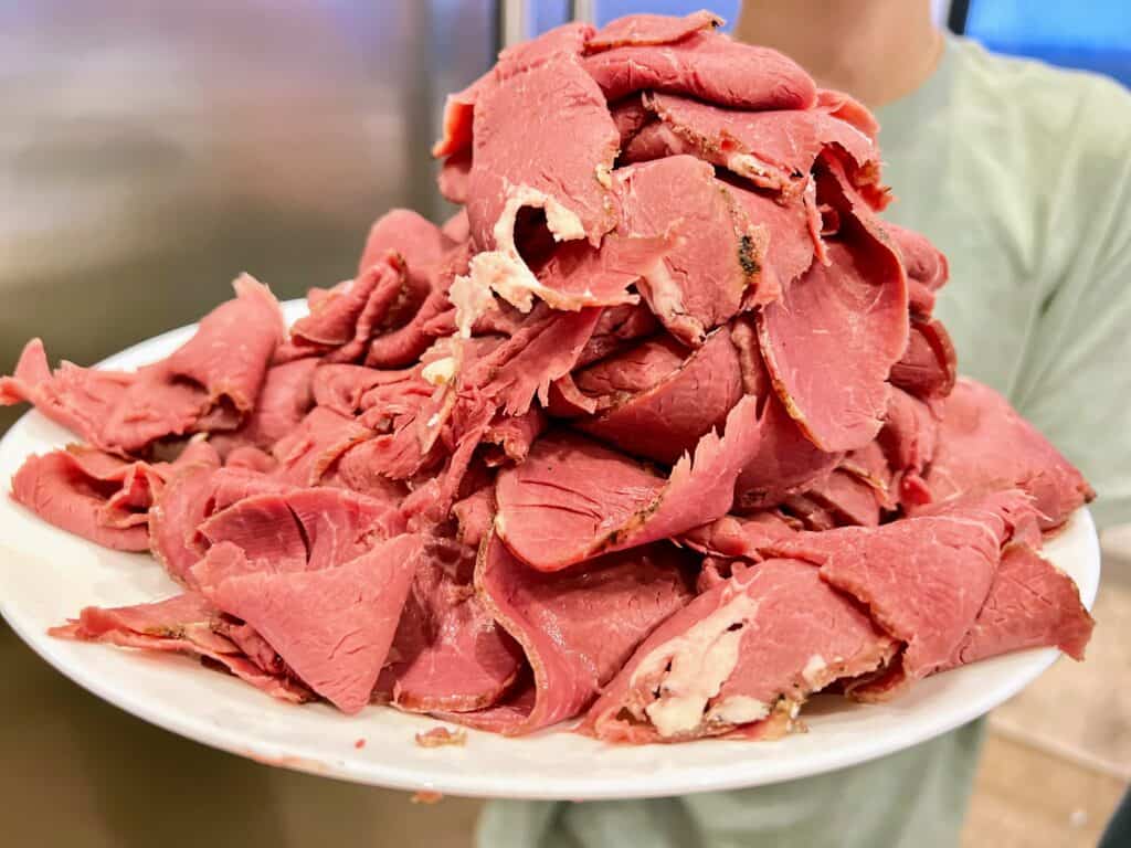 homemade roast venison lunch meat on a plate