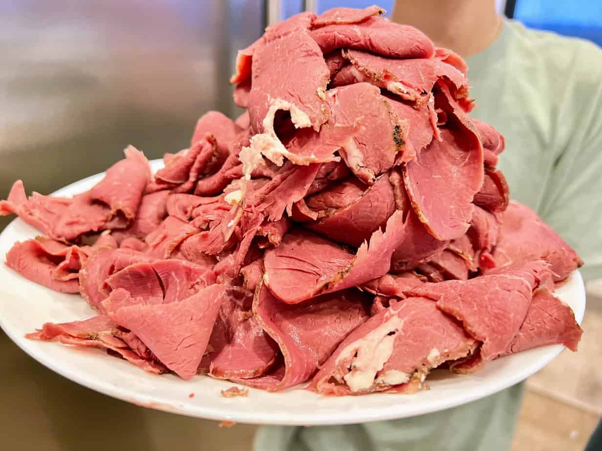 homemade roast venison lunch meat on a plate