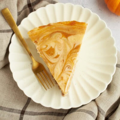slice of white chocolate pumpkin cheesecake