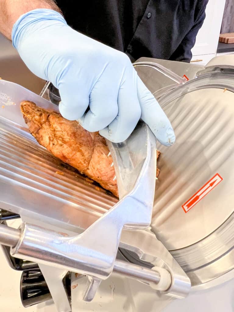 slicing turkey lunch meat