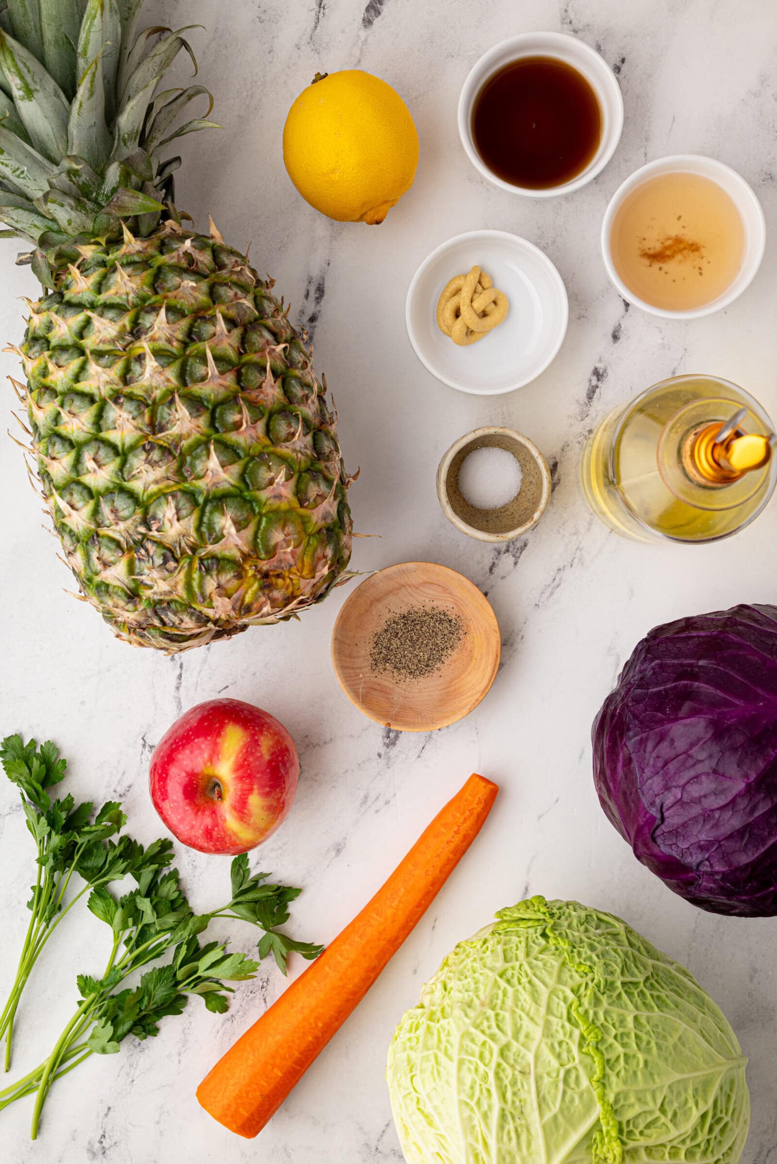 ingredients for apple pineapple coleslaw