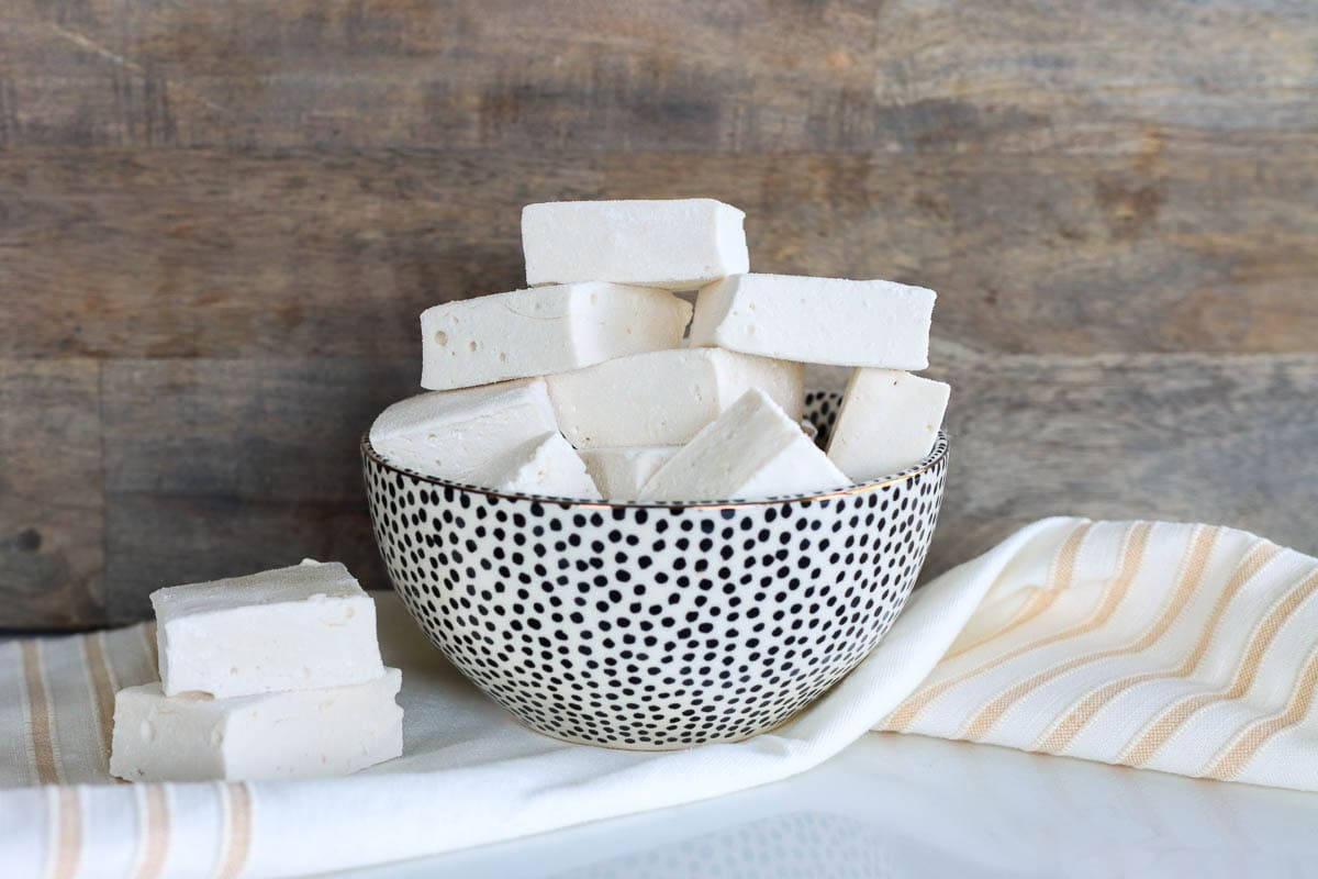 Homemade marshmallows in a bowl